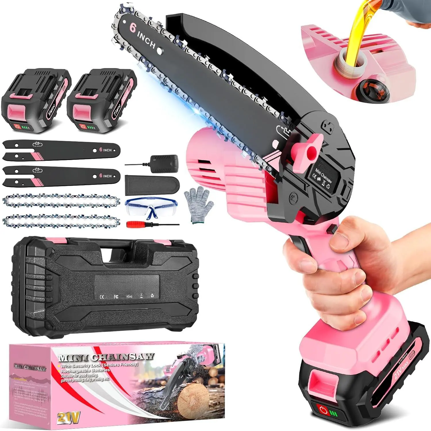 6-Inch Cordless Mini Chainsaw, Portable Handheld Rechargeable Battery-Powered Electric Wood Cutting Tool, Ideal Cordless Power Tools Christmas Stocking Stuffer for Fathers, Women