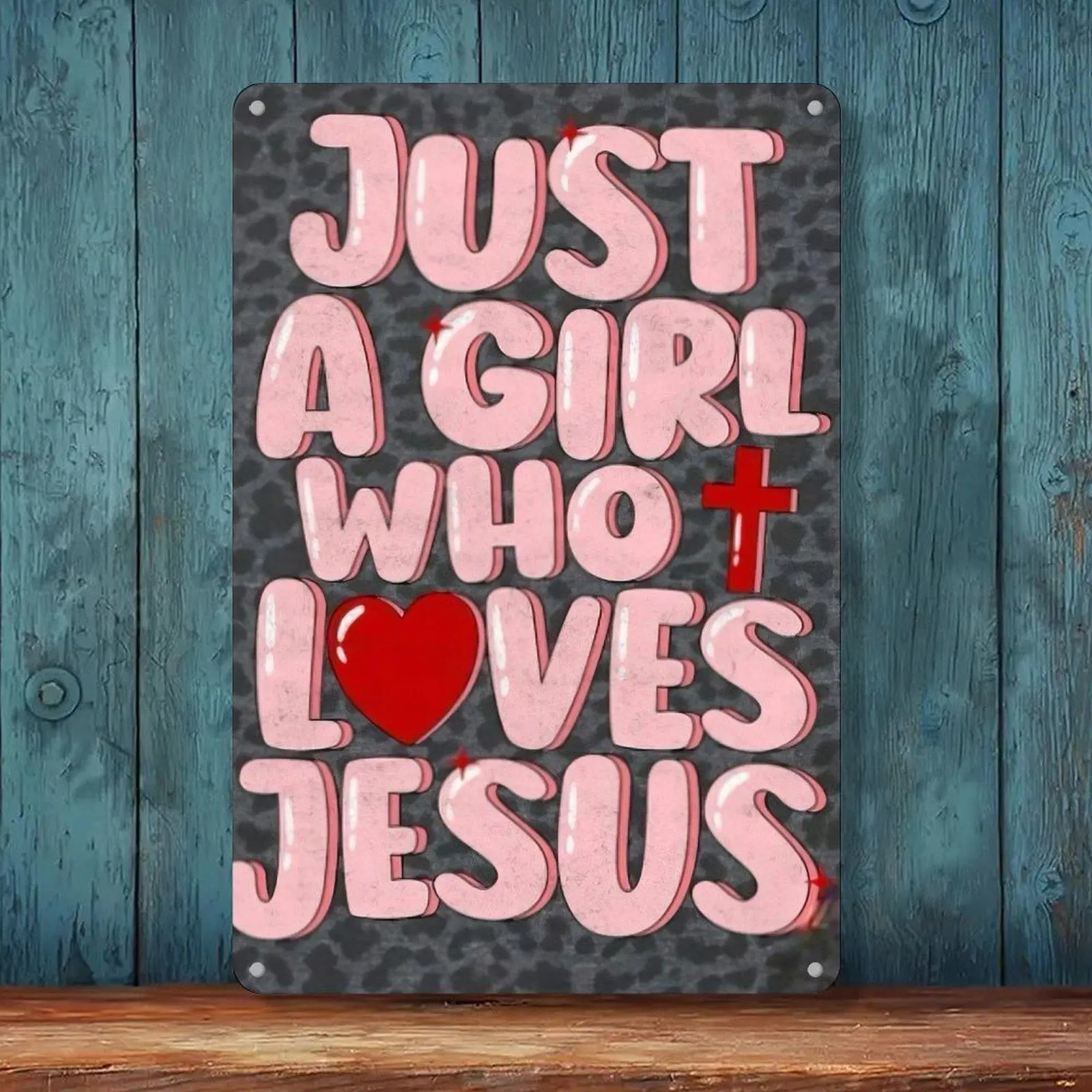 Retro Iron Christian Tin Sign, 8x12in Pink Bubble Letter Cross Decor for Girl Room - House & Room Decor, Religious Wall Art for Home Bedroom