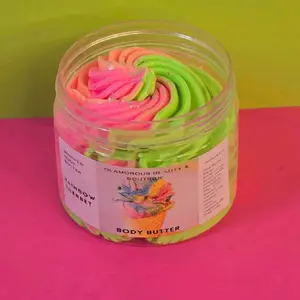 Rainbow Sherbet Whipped Body Butter - Handmade Shea & Mango Butter, Non-Greasy Body Moisturizer with Natural Scent, Nourishing Formula Skin Repair