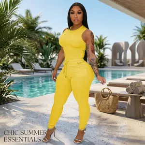 Women's Two Piece Bodycon Tracksuit Set - Solid Color Jogger Biker Workout Gym Lounge Short Sleeve Pant Sweatsuits Comfortable Stretchy Casual Outfit for Women