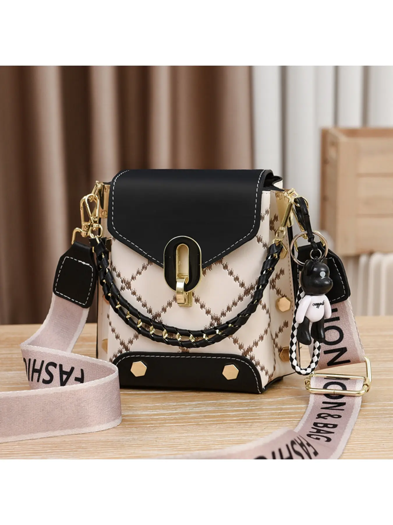 Mini mobile phone bag new simple printed small square bag shoulder bag casual crossbody bags cross body bags versatile women's bag rhombus pattern