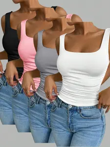 New Fashion Women's Underwear Slim Fit Casual Comfortable Square Neck Halter Four-Piece Set, Stylish and Versatile for Everyday Wear