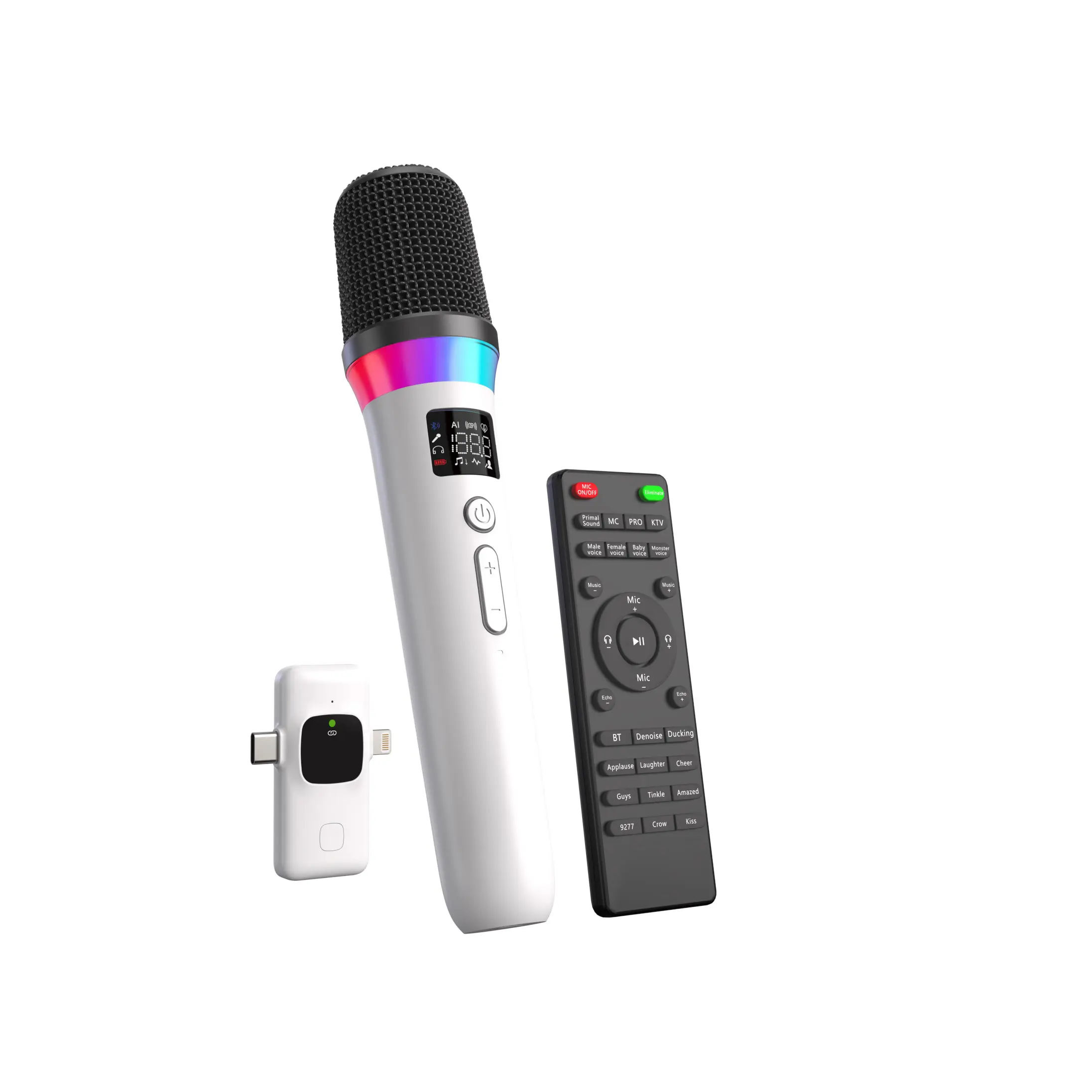 Wireless RGB Karaoke Microphone - Battery-Powered Cordless Singing Mic with Remote Control, Bluetooth 5.0, Dual-Head USB Receiver, Colorful Light & Audio, 13H Battery, Stable Connection for KTV, Birthday Parties, iOS & Android, Smart TVs/PCs