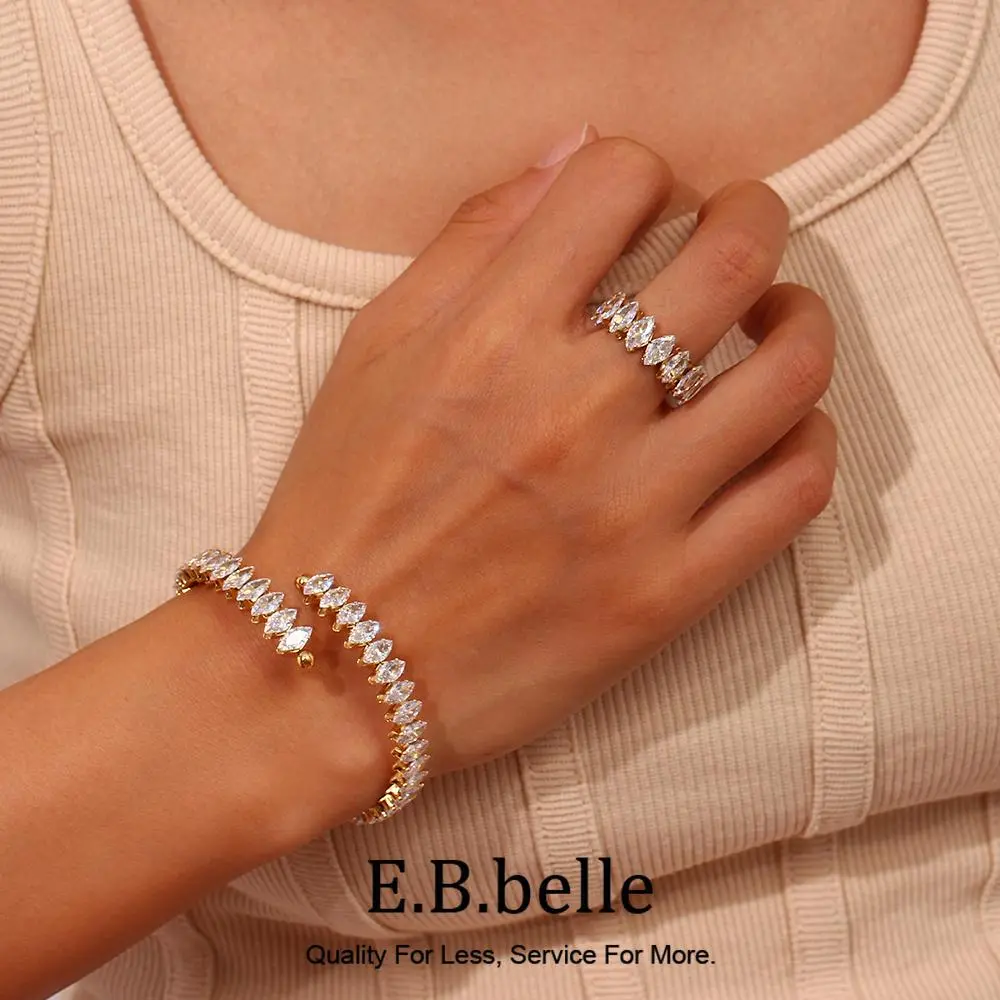 Waterproof Blingbling Holiday Party Marquis 3A Cubic Zirconia Crystal Adjustable Bangles Bracelet Ring Jewelry Set