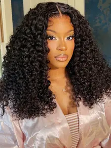 13x4 Bob Wig, Human Hair Water Wave HD Transparent Lace Front Wig, Glueless Brazilian Curly Wig, Pre-plucked hairline with baby hairs, wet and wavy effect, Kinky Curly Wig, suitable for women, Human Hair Wigs