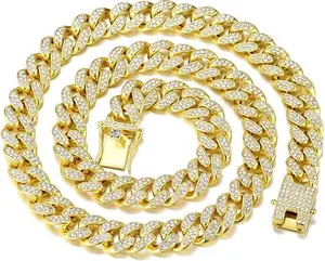 Mens Cuban Link Chain Gold Silver Plated Bling Miami Cuban Necklace Diamond Chain for Men 13MM Iced Out Hip Hop Jewelry 16-20inch
