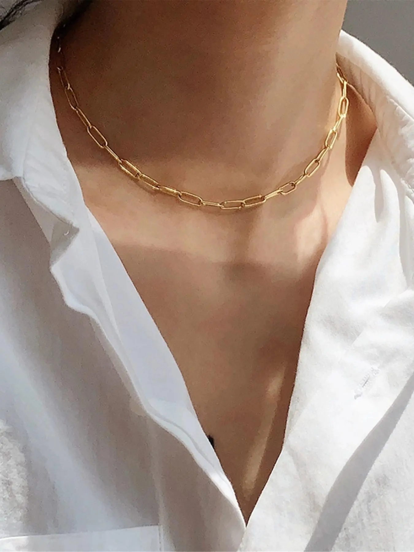 Women's Plain Color Paperclip Chain Choker Necklace, Cuban Necklaces,  Fashion Jewelry for Party, Daily Clothing Decor, Trendy All-match & Exquisite Jewelry for Birthday Gift, Fashionable Accessory, Fashion Cool Accessories