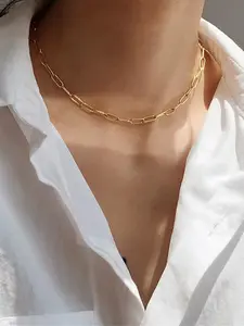 Women's Plain Color Paperclip Cuban Link Chain Choker Necklace,  Fashion Jewelry for Party, Daily Clothing Decor, Trendy All-match & Exquisite Jewelry for Birthday Gift, Fashionable Accessory, Fashion Cool Accessories