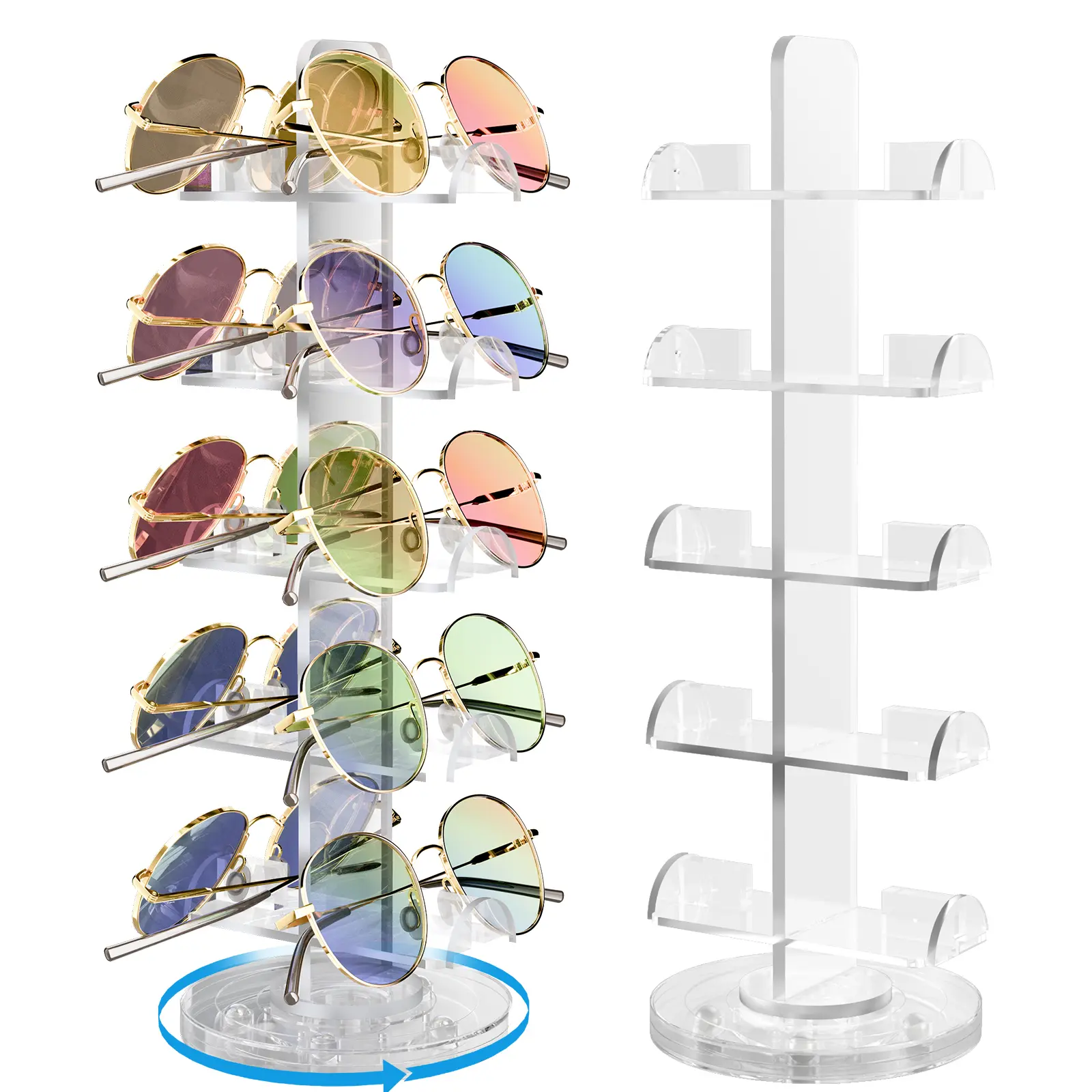 NiHome Clear Acrylic Rotating Eyeglass Display Stand for 10 Pairs, 360° Spin Organizer for Sunglasses & Glasses, Weighted Non-Slip Base Vertical Space-Saving Holder for Desk, Vanity, Closet, Dresser