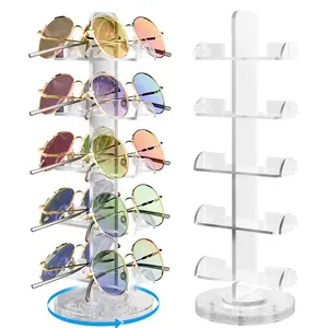 NiHome Clear Acrylic Rotating Eyeglass Display Stand for 10 Pairs, 360° Spin Organizer for Sunglasses & Glasses, Weighted Non-Slip Base Vertical Space-Saving Holder for Desk, Vanity, Closet, Dresser