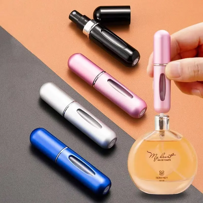 5 Pcs Refillable Travel Size Cosmetic Perfume Sample Bottles 5ML, Stylish Portable Design for Daily Use or Travel, Random Colors Included