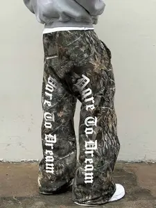 Men's All Over Camo Camouflage Pants, Loose-Fit Baggy Streetwear Casual Street Style Hip-Hop Fashion, Summer Kint Fabric, Vintage Trendy Design, Full Print Y2K Look, Casual High Rise
