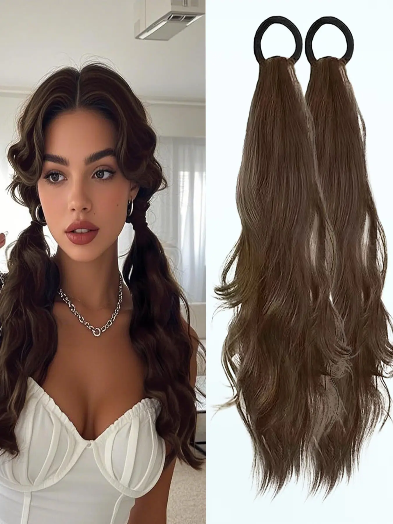 KAIRIYA 18 Inch Long Wavy Ponytail Extension with Elastic Hair Tie, Natural Wavy Hairpieces for Women, Soft Synthetic Hair Extensions for Daily Use