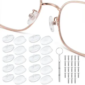 10 Pairs Eyeglasses Nose Pads -  Screw-in Ultra-Thin D-Shaped Pads, Anti-Slip Comfort Fit Nosepads for Optical Glasses & Sunglasses, Includes 3-in-1 Mini  (Clear)