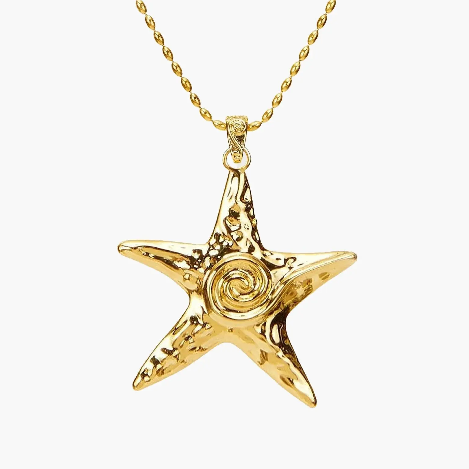 en route 18K Gold Plated Gold Large Starfish Necklace, Bold Chunky Ocean-Inspired Statement Piece, Must-have for Vacation Evenings with Coastal Outfits