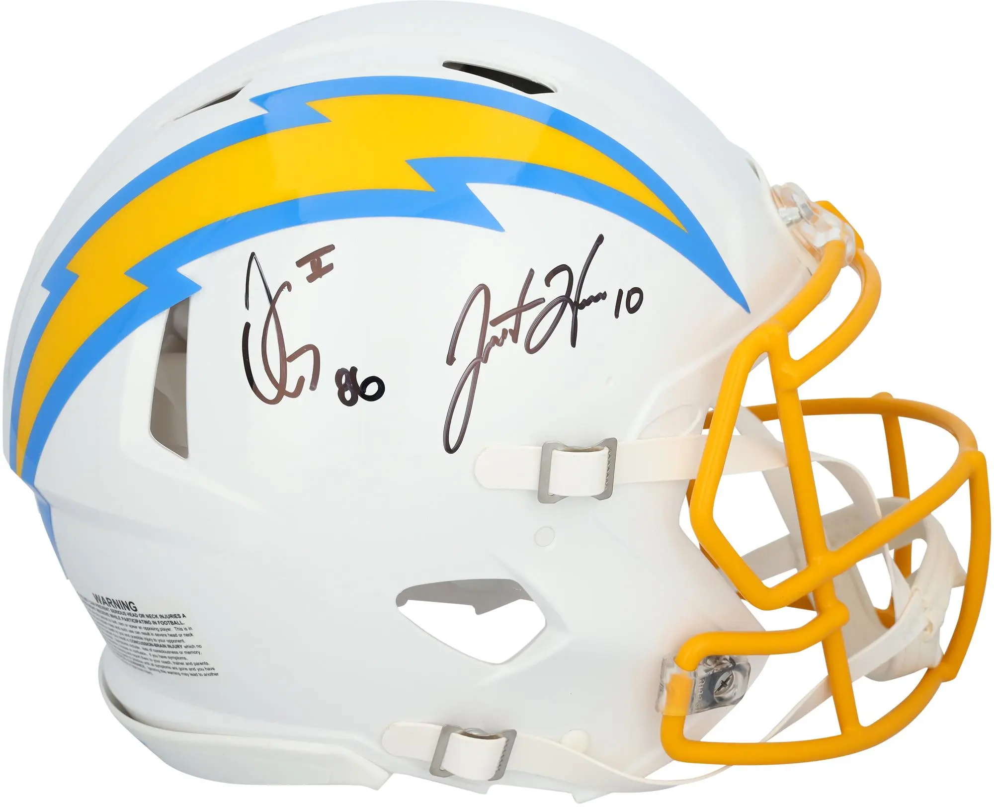 Justin Herbert and Oronde Gadsden II Los Angeles Chargers Autographed Riddell Speed Authentic Helmet - Fanatics Authentic Certified
