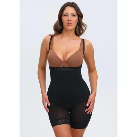 She's Waisted Women's High-Waist Side-Zip Microfiber Back Shapewear Shorts - Compression Underwear for Women, Firm Waist, Flatter Tummy, Adjustable Strap, Body Slimming, Booty Boosting Bodysuit