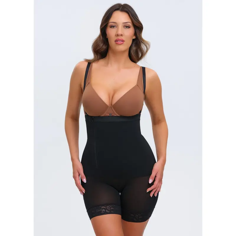 She's Waisted Women's High-Waist Side-Zip Microfiber Back Shapewear Shorts - Compression Underwear for Women, Firm Waist, Flatter Tummy, Adjustable Strap, Body Slimming, Booty Boosting Bodysuit