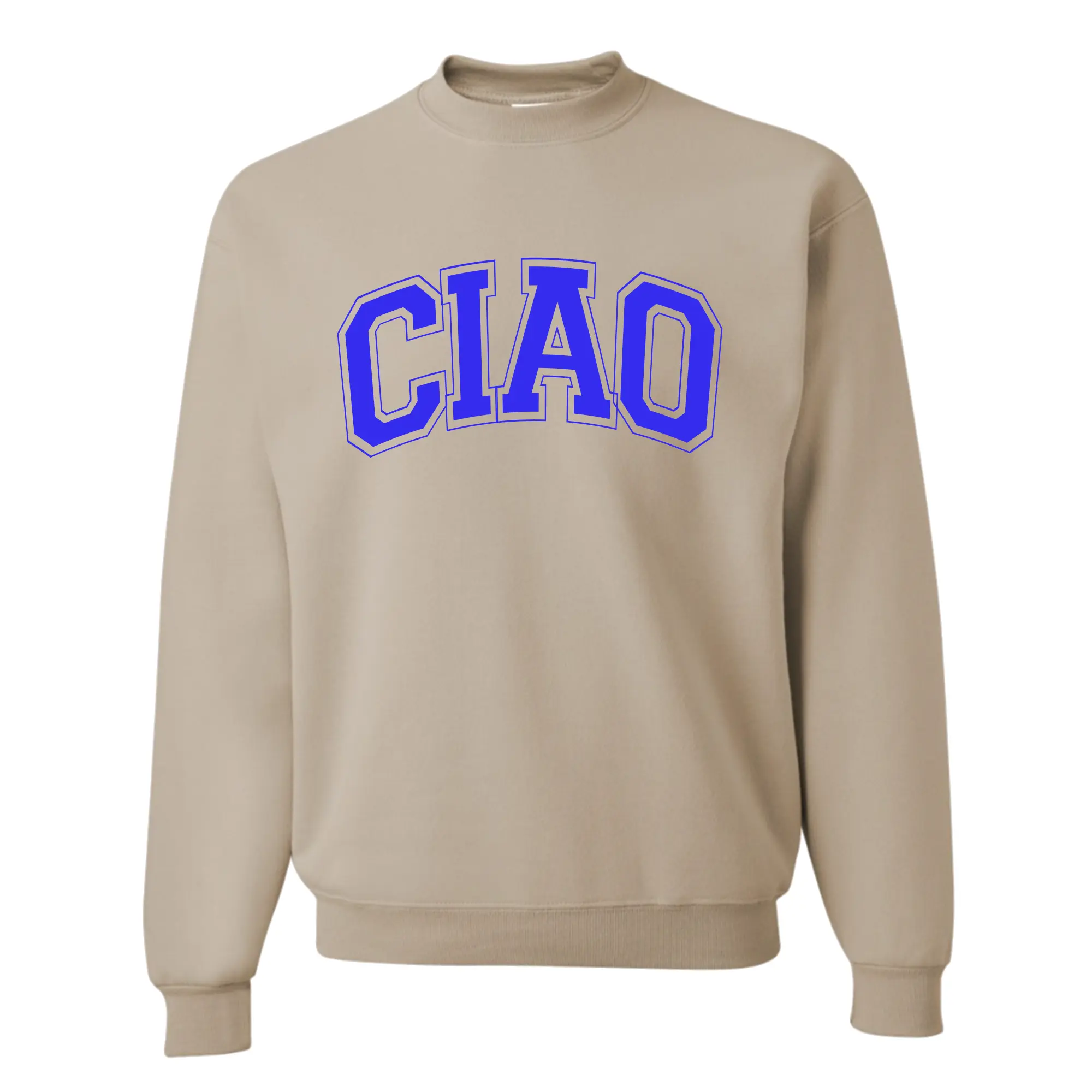 Ciao Unisex Long Sleeve Crewneck Oversized Fleece Sweatshirt, Hello Goodbye French Saying Pullover