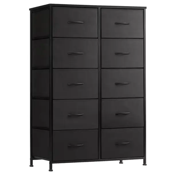 10-Drawer Fabric Storage Cabinet for Adults, Organizer Furniture for Living Room, Office, Kitchen, Hallway, Black