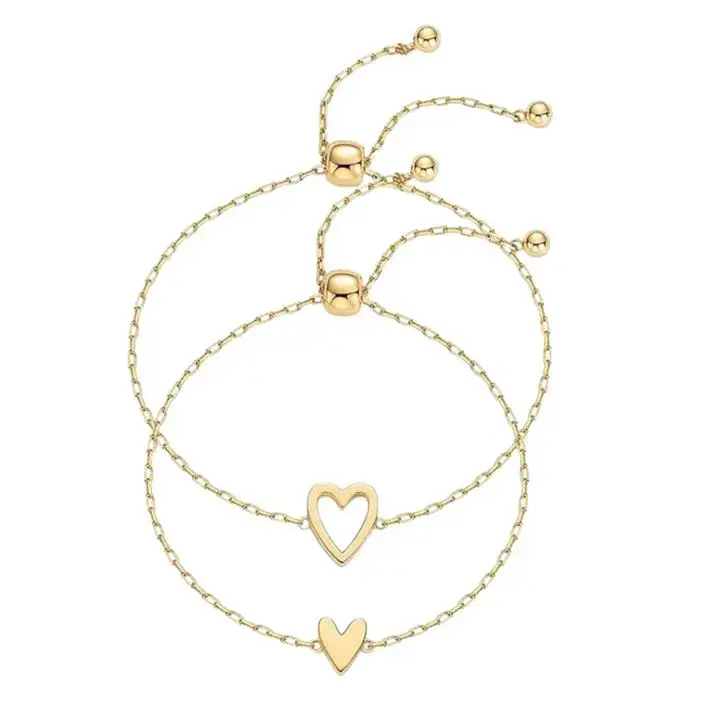 Serelune Jewelry Matching Heart Bracelets for Women - Twin Chain, Adjustable Slider, Heart Charm, BFF Friendship Gifts, Costume Jewelry Bracelet, Female Wear