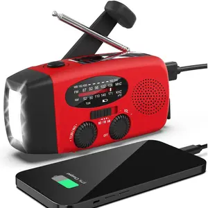 Emergency Hand Crank Radio with Flashlight, AM/FM/NOAA Portable Weather Radio with 2000mAh Power Bank Phone Charger, Solar Powered USB Charging Radio for Indoor Outdoor Camping Use