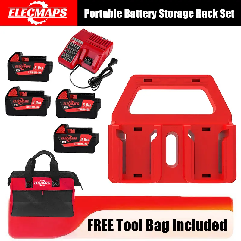 Portable Battery Storage Rack Set , Jobsite Tool Organizer for Workshop & Garage