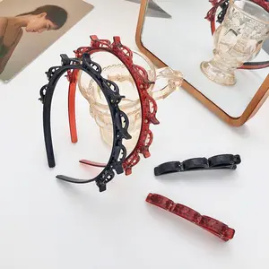 Cute Multi-Layer Hollow Hair Hoop with Clips Stylish Braided Headband Elegant Hair Accessory for Women Girls