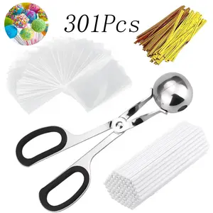 301 Pcs Lollipop Cake Pop Treat Bag Tool Kit,1 Cake Pop Mold,100Pcs Parcel Bags, 100Pcs Twist Ties,100Pcs Cake Pop Sticks,for DIY Lollipops, Candies