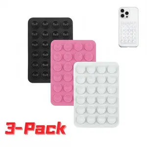 3-Pack Silicone Cellphone Grip Stand Mount with 24 Suction Cups, Tech Accessories for Hands-Free Use on Smooth Surfaces, White/Pink/Black, Compatible with Most Mobile Phones & Smartphones