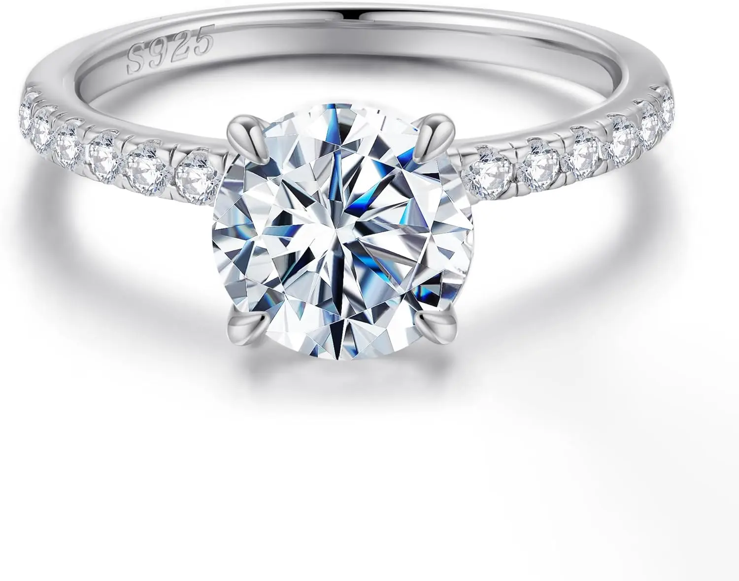 2ct Hidden Halo Engagement Rings for Women, 14K White Yellow Gold Plated Solid 925 Sterling Silver Cubic Zirconia Ring 4 Claw Side Stone Engagement Rings for Women Solitaire Ring
