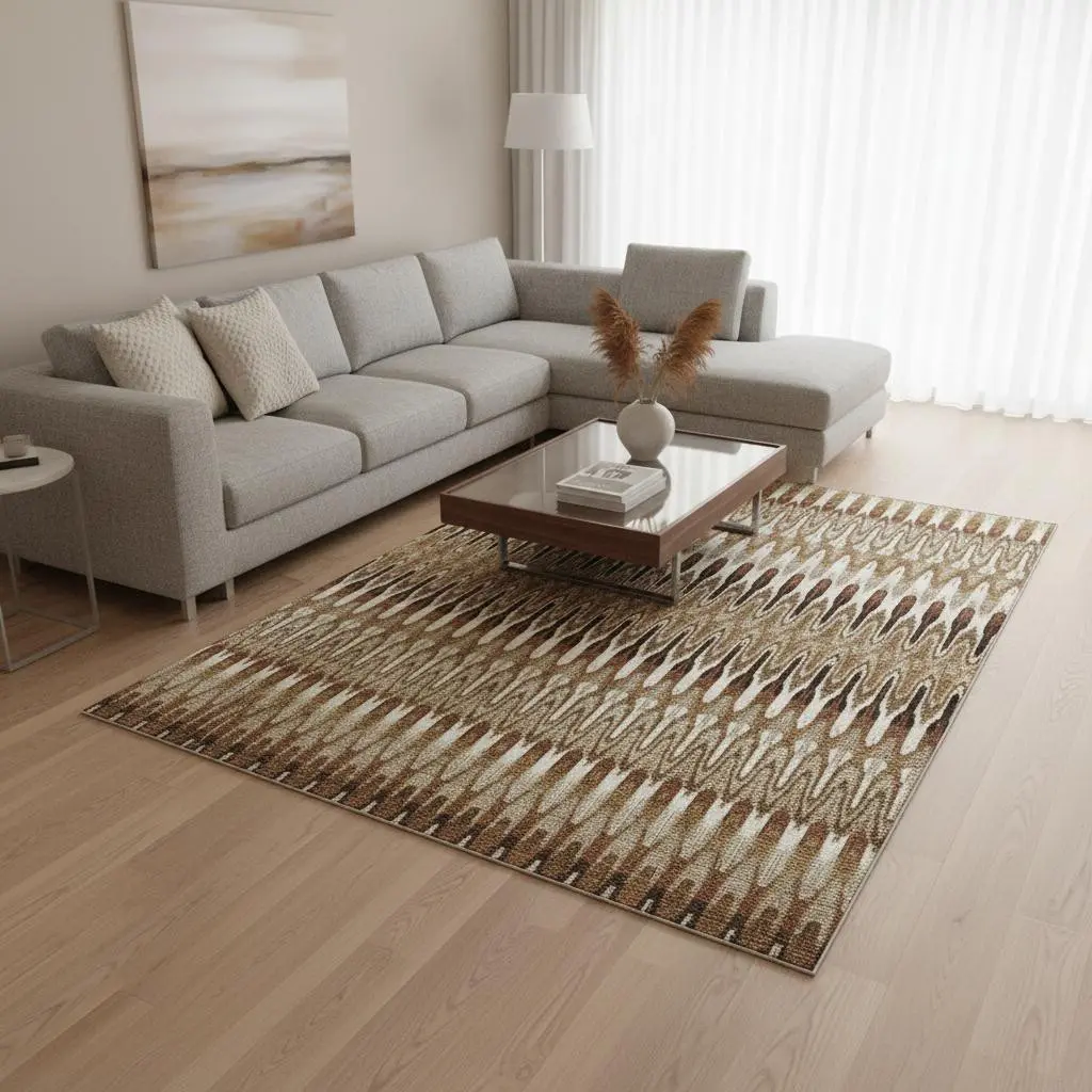 HomeRoots 668294 9x12 ft. Rectangular Terracotta Washable Area Rug - Terra Cotta, Ivory & Beige Southwestern Machine-Made with UV Protection Features, Terracotta Area Rugs, Washable Area Rugs