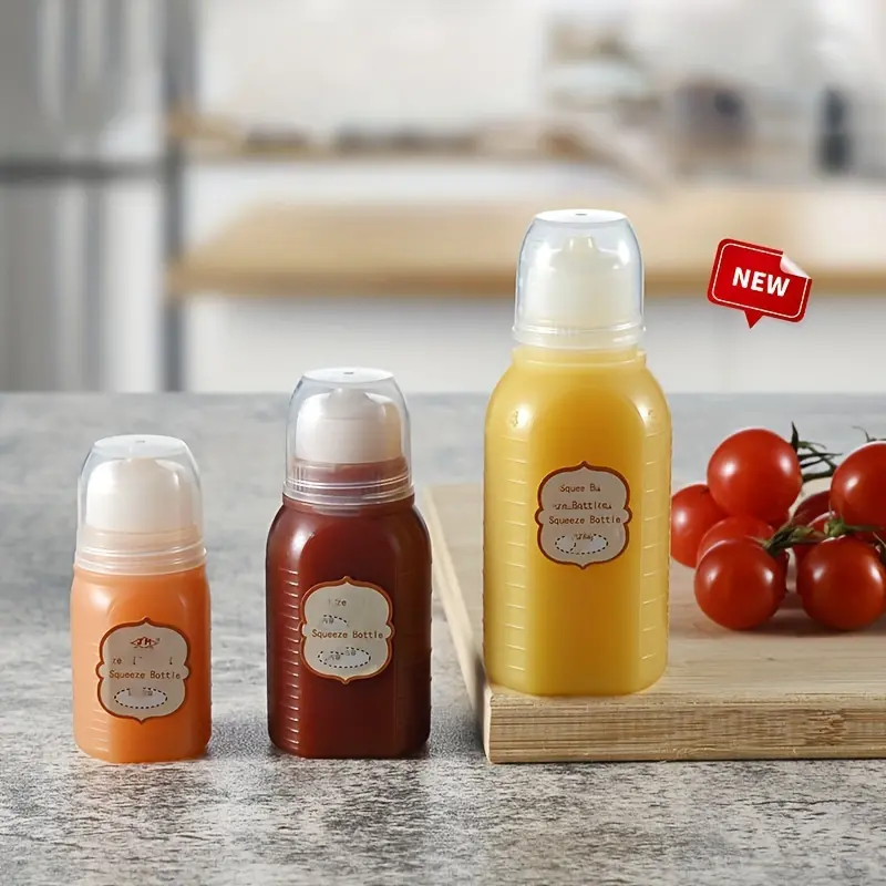 Honey filling seasoning bottle 6pcs Squeeze Top Condiment Bottles, 30ml/60ml - Easy Squeeze, Durable PP Material, BPA-Free, Perfect for Kitchen, Salad, Camping, Picnic, Baking, Roasting, and More, Picnic Essentials | Squeeze Bottle | Durabl