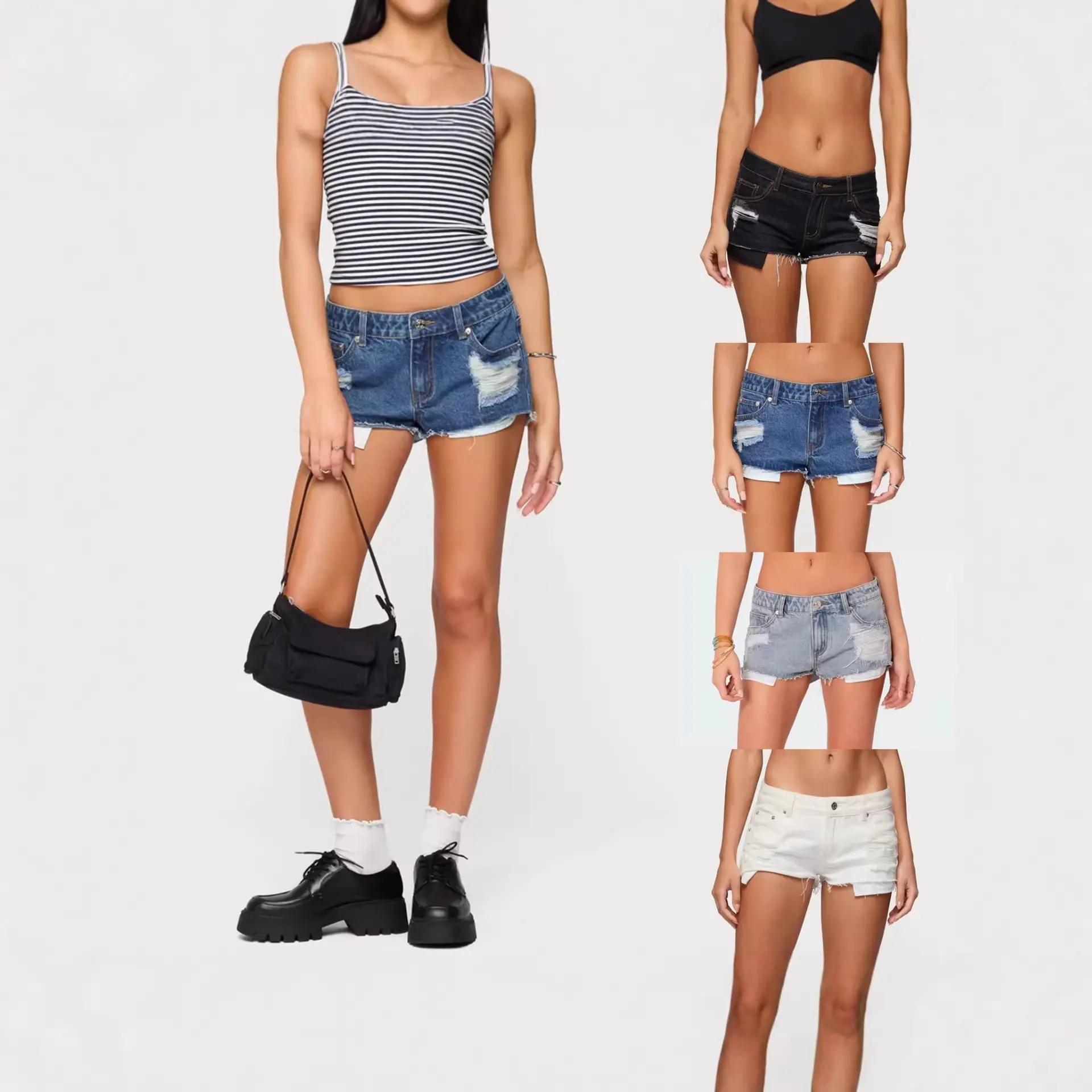 Summer new popular low-rise ripped washed denim shorts for women, street style hot pants