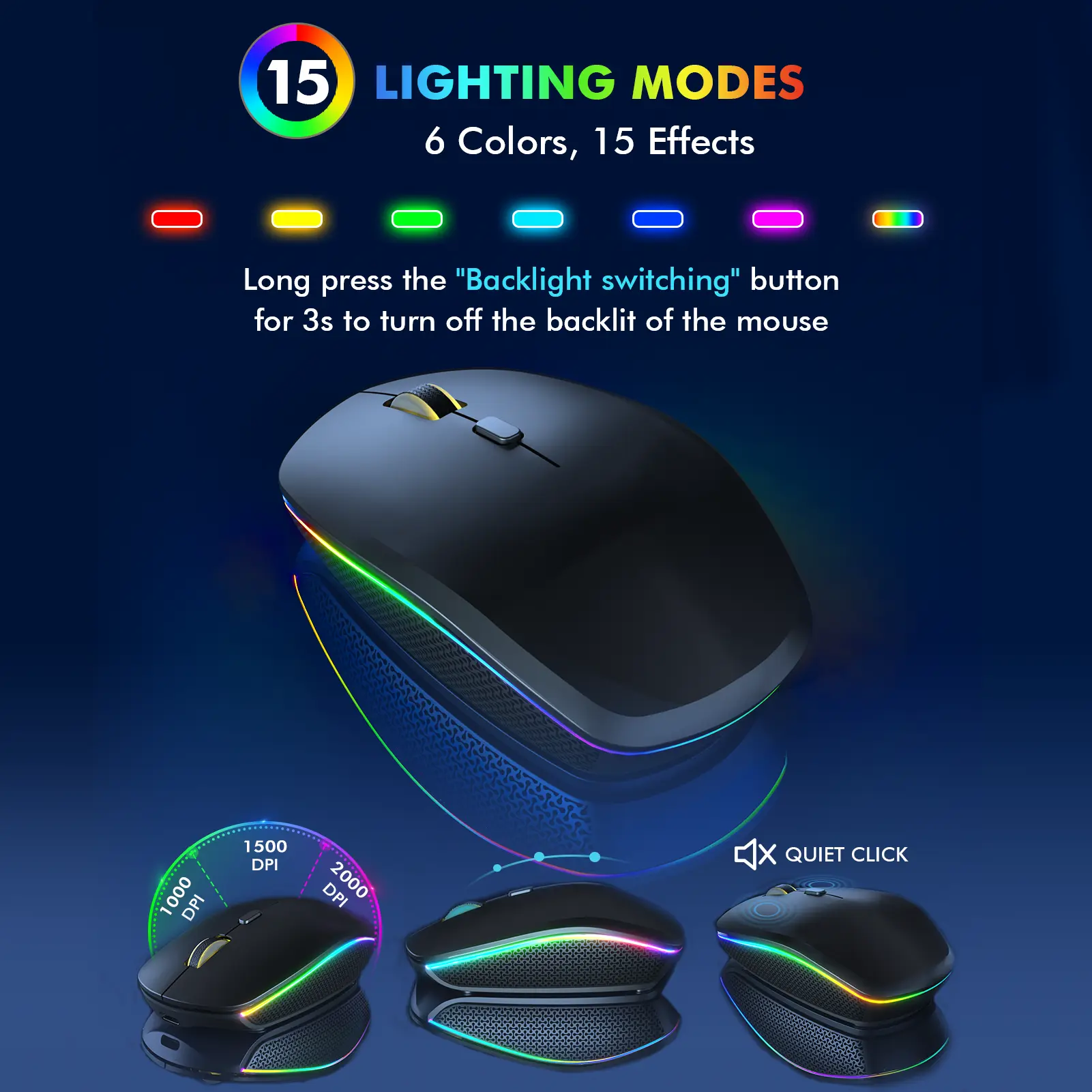 Rechargeable Silent Mouse with 7-Color Ambient Lighting – Stay Focused, Stay Cool,back to school,back to school haul