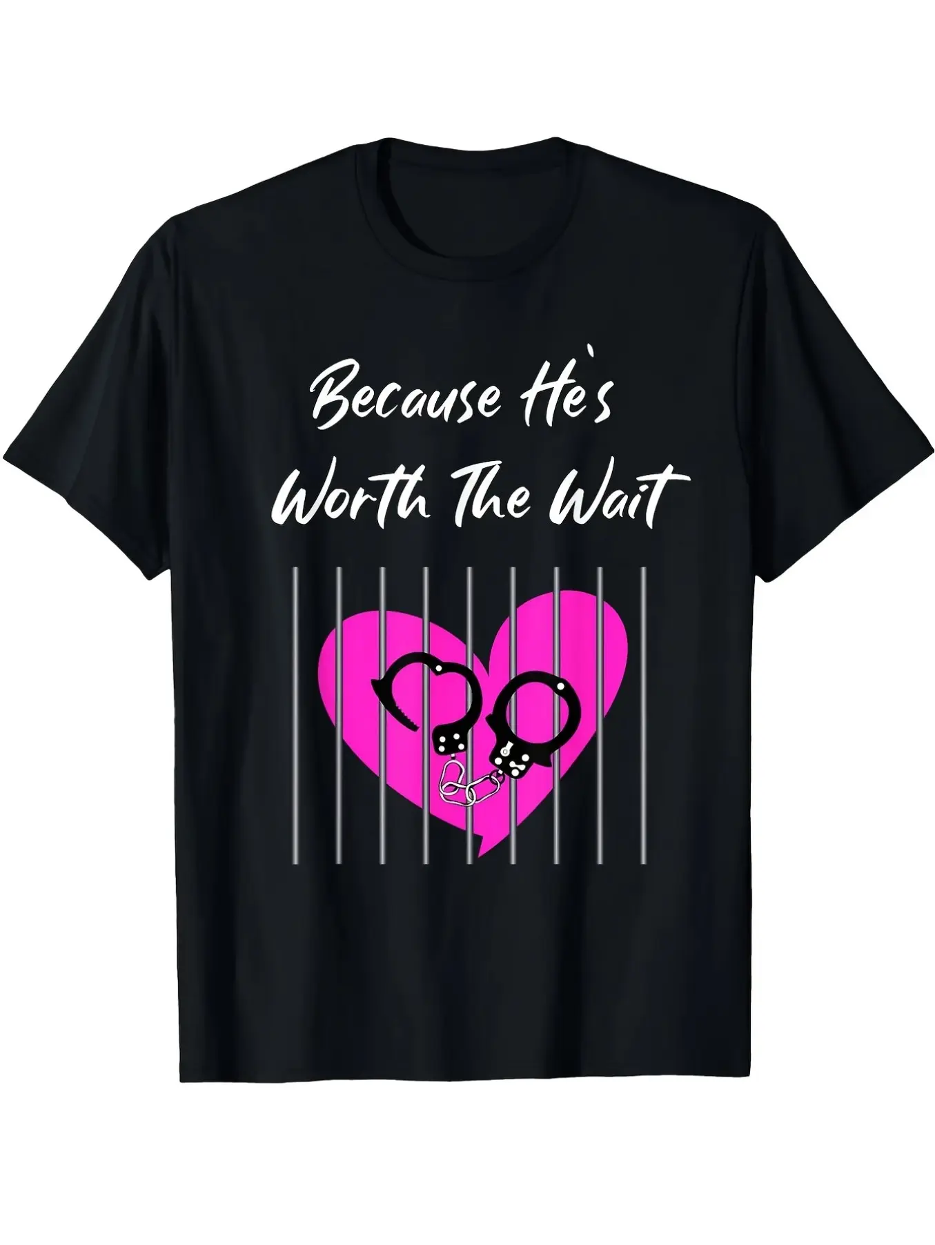 Men's Cotton Casual Fashion Graphic T-Shirt - Soft Crew Neck Short Sleeve with Prison Heart & Barrier Pink-Black Print, S-XXXL, Ideal Gift for Prison Officers & Loved Ones