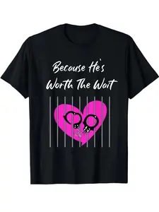 Men's Prison Pattern T-Shirt - Soft and Comfortable Crew Neck Short Sleeve T-Shirt with Heart and Barrier Design, Pink and Black Print, Sizes S-XXXL - Perfect Gift for Prison Officers, Family and Friends