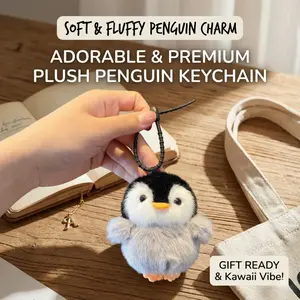 Cute Fluffy Penguin Plush Keychain - Kawaii Stuffed Animal Bag Charm for Kids Party Favors, Aesthetic Backpack Accessory, Goodie Bag Fillers & Birthday Gift