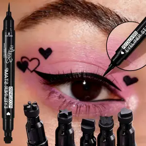 2 in 1 Liquid Eyeliner Stamp Pen with Double Head, Waterproof Formula, Long-Lasting Ink and Bold Lines, Includes Heart, Moon, Butterfly, Star Stamps for Creative Eye Makeup, Eye Makeup Products