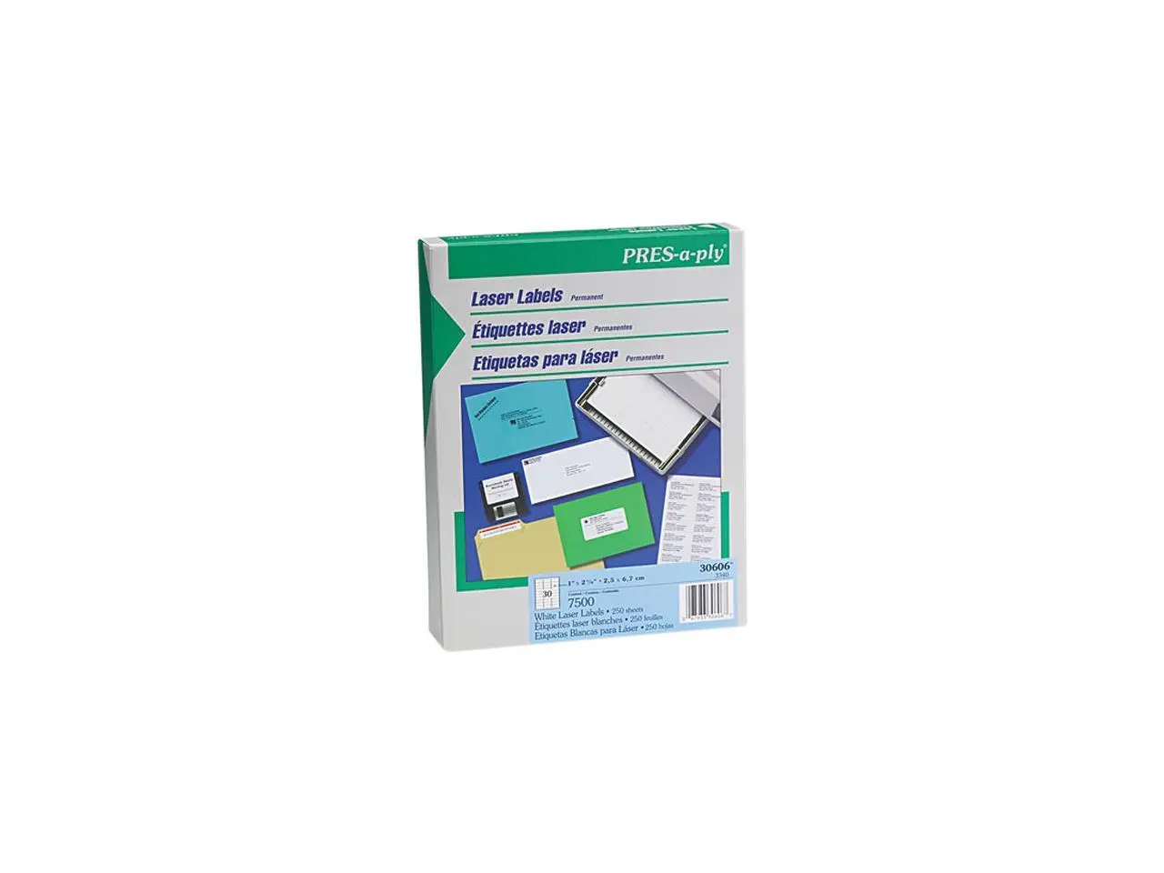 Avery 30606 Pres-A-Ply Laser Address Labels, 1 x 2-5/8, White, 7500/Box