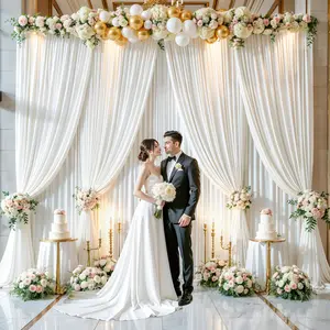 Wrinkle-Free Polyester Backdrop Curtains, 2-Pack 5x7ft or 5x10ft White Drapes for Grad Party Decorations, Wedding, Home & Festive Supplies, Banners, Wall Hanging Photo Backdrops tiktokshopspringglowup,summervibes