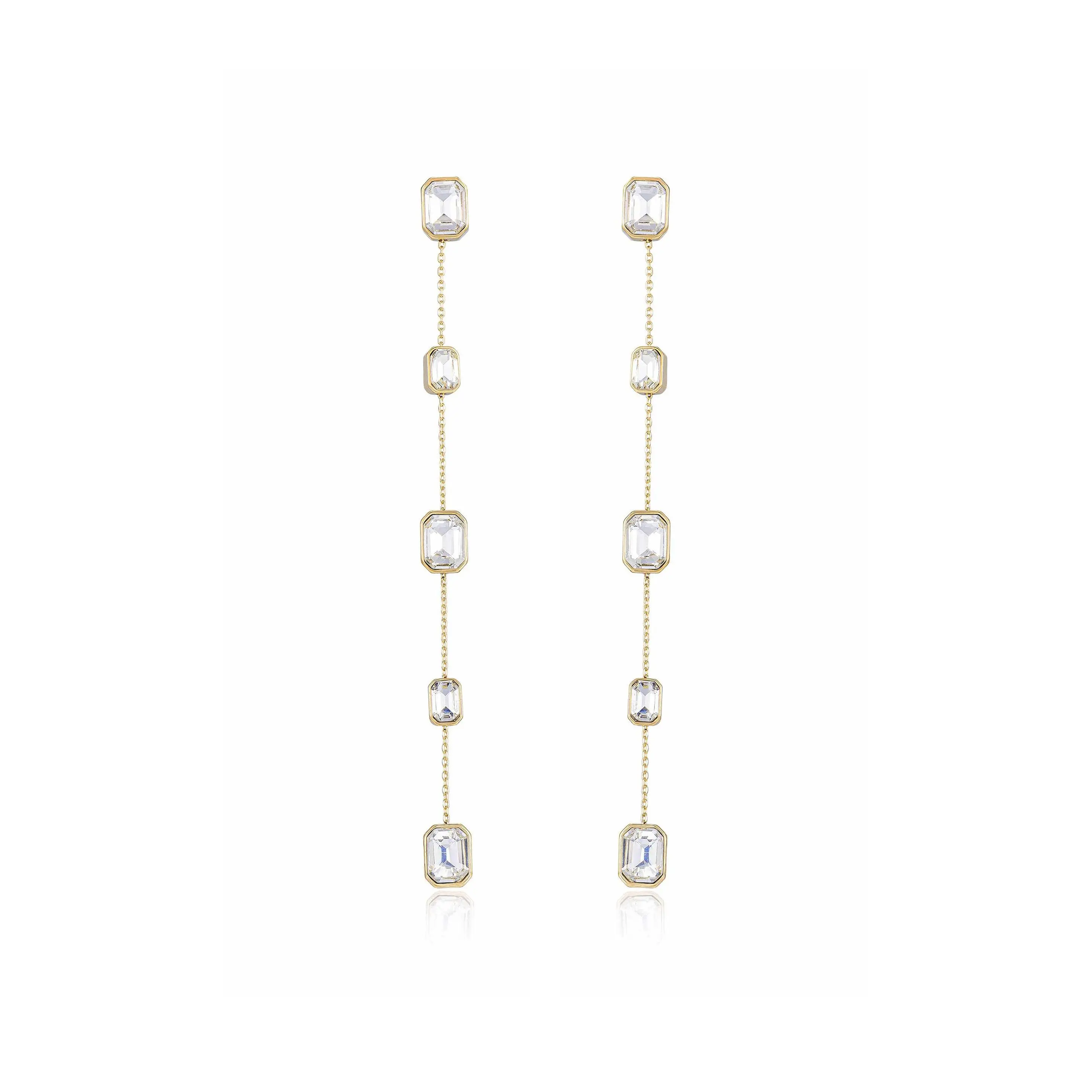 Ettika Iconic Crystal Dangle Earrings Zirconia Rhinestone 18k Gold Plated Brass Zinc Glass 4.25" Length Post Closure for Adults