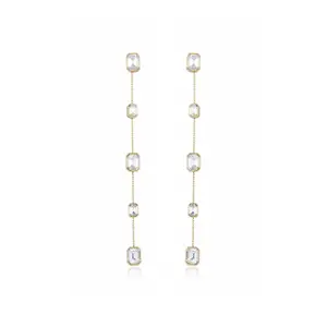 Ettika Iconic Crystal Dangle Earrings Zirconia Rhinestone 18k Gold Plated Brass Zinc Glass 4.25" Length Post Closure for Adults