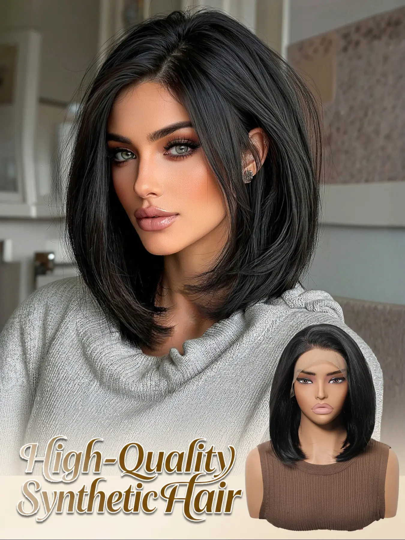 Summer Hot Sale 13×4 HD Synthetic Lace Wig, Bob Style Wig, 10-inch Bob, Soft and Realistic Hair, Heat-Resistant Synthetic Fiber, Freely Stylable, Comfortable and Breathable Cap, Ideal for Daily Wear, Versatile for Women