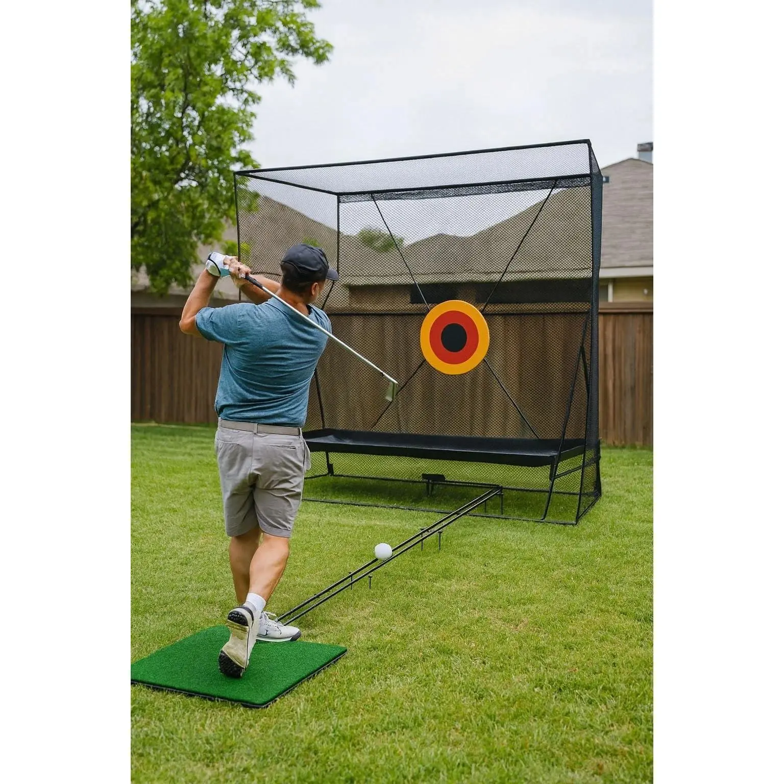 10' x 8' Golf Simulator Enclosure Package with Golf Practice Mat, Hitting Aid Nets Targets and Automatic Return for Backyard Driving Chipping Training Swing with Targets Outdoor