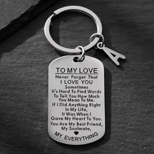 Stainless Steel Engraved Personalized Charm Keychain with Metal Nameplate - Romantic Gift for Spouse, Partner for Anniversary, Valentine's Day, Birthday - Keychains for Women, Couples Jewelry, Stainless Steel Keychain