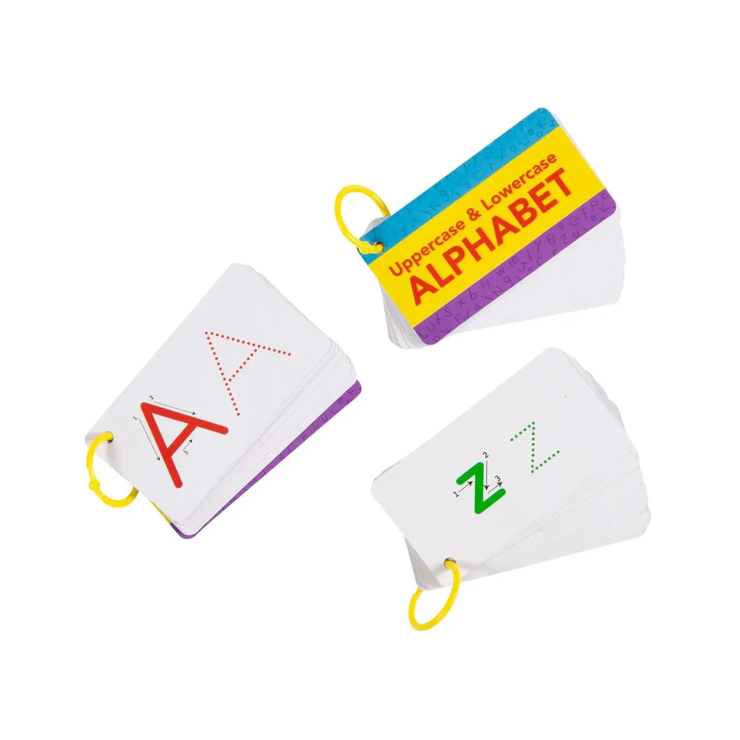 Preschool Learning Alphabet Flashcards - 4.5" x 2.5" Double-Sided Laminated Card Stock Letter Flash Cards on a Ring, 27 Pc.