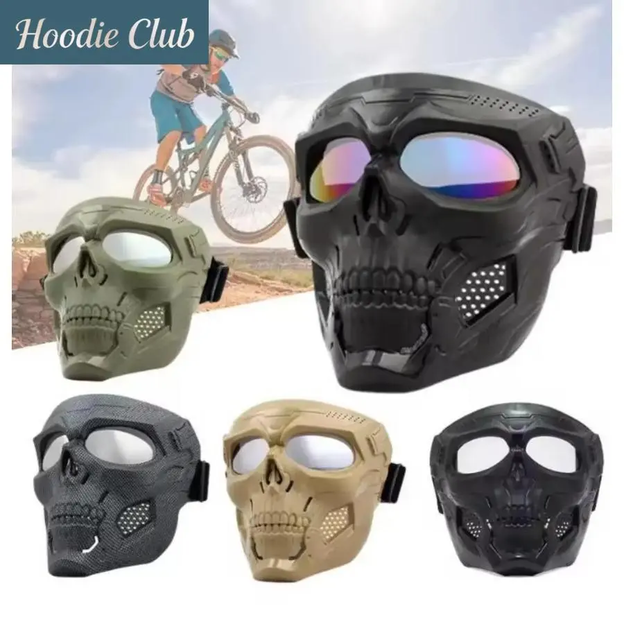 Skull Motorcycle Goggles with Face Mask - Retro, Tactical Windproof Protective Gear for Motorbike Off-Road Activities