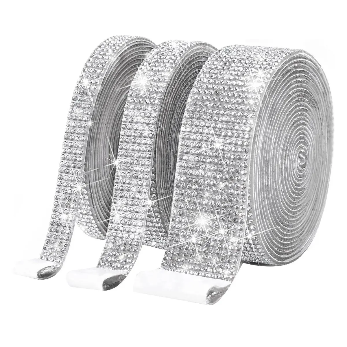 3 Rolls 2mm Self-Adhesive Glitter Diamond Decorative Ribbon, 90cm Roll Form Car Body Repair Bling Sticker Wrap, for DIY Projects