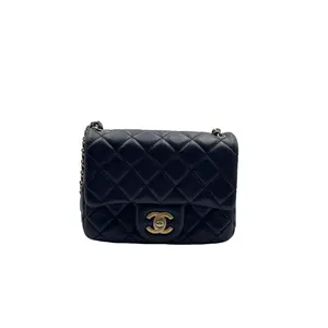 Pre-owned CHANEL france Crossbody Bags H1 Classic Flap (CF) Lambskin Mini Square Black Gold Diamond Chain Bag 16714